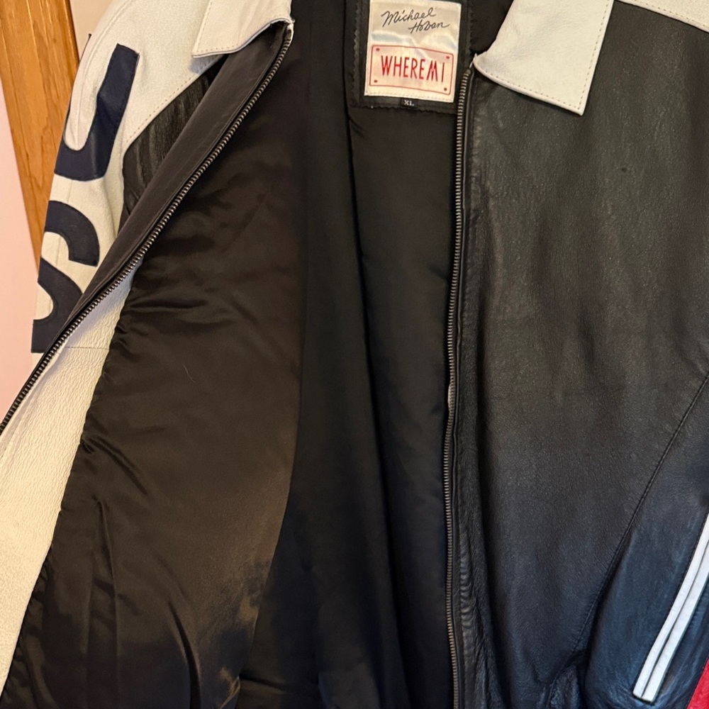 Michael Hoban Wheremi USA Men's Black and White Leather Jacket XL - Picture 9 of 11